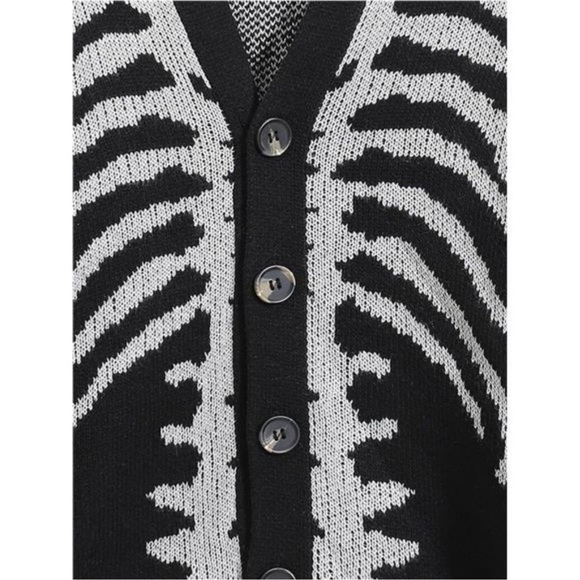 Halloween Cardigan Sweater Black Skeleton Skull Outwear Jacket Coat Unisex - Picture 5 of 6